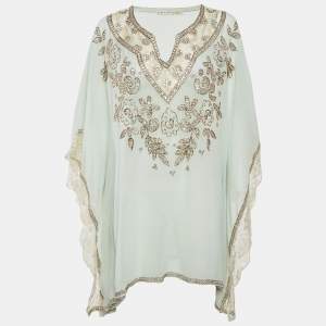 Pre Owned Alice + Olivia Light Green Georgette Kassandra Caftan M/L