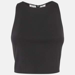 مملوكة مسبقًا Alice + Olivia Black Jersey Lace Trim Crop Top S