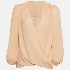 Pre Owned Alice + Olivia Light Pink Silk Wrap Blouse L