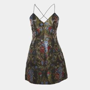 Pre Owned Alice + Olivia Black Floral Jacquard Strappy Mini Dress S