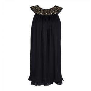 Alice + Olivia Black Embellished Neck Detail Sleeveless Silk Trapeze Dress XS