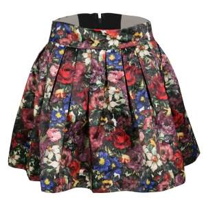 Pre Owned Alice + Olivia Multicolor Floral Print Pleated Fizer Satin Mini Skirt S 