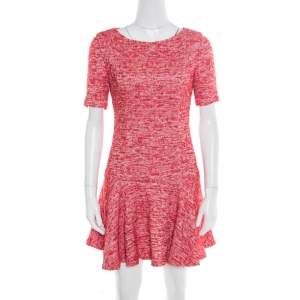 Pre Owned Alice + Olivia Red and White Textured Knit Flounce Dress M