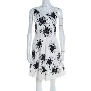 Alice + Olivia Monochrome Floral Sequined Silk  Sleeveless Lillyanne Dress M
