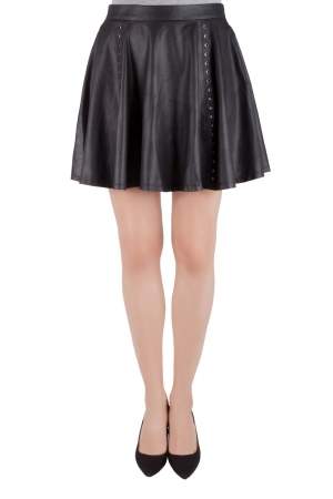 Alice + Olivia loves Scoop Black Leather Eyelet Rivet Detail Flared Skirt M