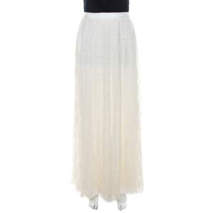 Alice + Olivia Cream Floral Embroidered Plisse Silk Louie Maxi Skirt S