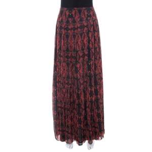 Alice + Olivia Red Romantic Butterfly Print Chiffon Pleated Maxi Skirt S