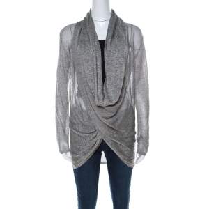 Alice + Olivia Grey Light Knit Wrap Front Draped Cardigan M 
