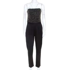 Alice + Olivia Black Silk Beaded Strapless Jumpsuit M