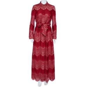 Alice + Olivia Red Floral Guipure Lace Maxi Shirt Dress M