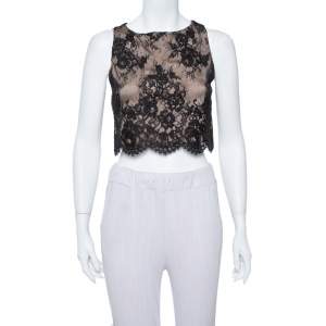 Pre Owned Alice + Olivia Black Scallop Lace Overlay Sleeveless Cropped Top XS