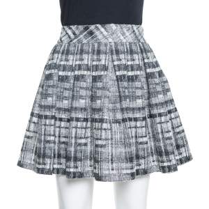 Alice + Olivia Monochrome Textured Lurex Wool Pleated Mini Skirt S