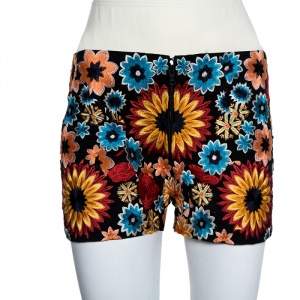 Alice + Olivia Black Floral Embroidered Cotton Sherri Shorts XS