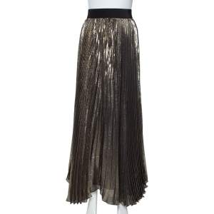 Alice + Olivia Gold & Black Silk Pleated Katz Maxi Skirt XS
