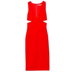 Alice + Olivia Red Crepe Cutout Detail Plunge Neck Riki Midi Dress XS