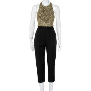 Pre Owned Alice + Olivia Black Crepe Sequin Embellished Jeri Jumpsuit S