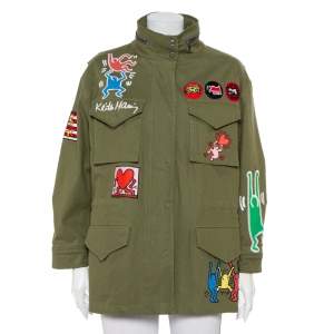 Alice + Olivia & Keith Harring Green Denim Patchwork Detail Russo Jacket M