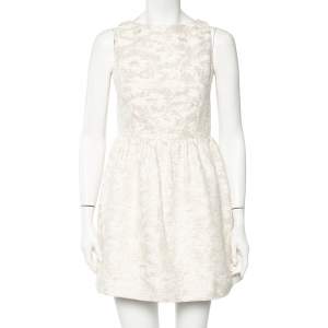 Alice + Olivia Off-White Lurex Jacquard Open Back Lillyanne Dress S