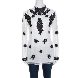 Alice by Temperley White Dotted Tulle Contrast Floral Lace Applique Evelyn Top M