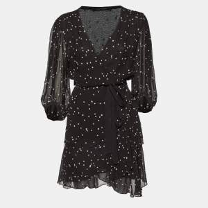All Saints Black Star Embroidery Crepe  Mini Wrap Gracie Nala Dress L