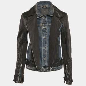 All Saints Denim and Leather Zip-Up Biker Jacket M