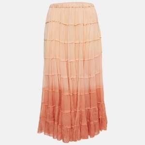 All Saints Ombre Orange Crepe Tiered Eva Maxi Skirt S