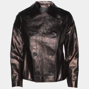 All Saints Metallic Brown Leather Double Breasted Jacket S