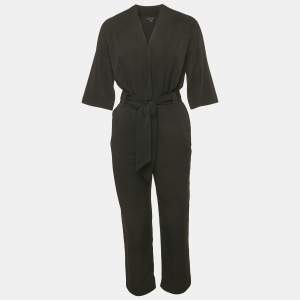 All Saints Black Crepe Belted Cropped Hailey Jumpsuit XS  
