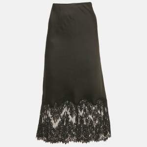 Pre Owned All Saints Black Satin Lace Trim Bridgette Midi Skirt S