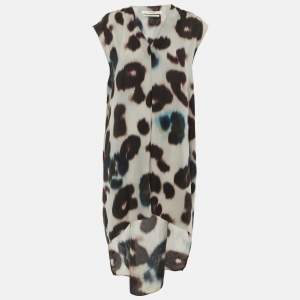 Pre Owned All Saints Grey Animal Printed Silk High-Low Hem Shift Dress M