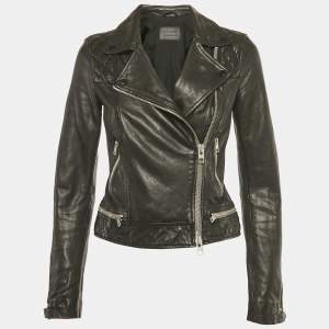 Pre Owned All Saints Black Leather Conroy Biker Jacket S