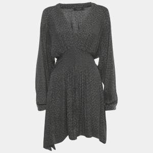 Pre Owned All Saints Grey Nichola Leopard Print Crepe Mini Dress M