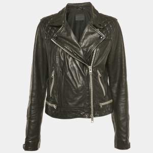 Pre Owned All Saints Black Leather Conroy Biker Jacket L