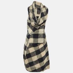 Pre Owned All Saints Vintage Grey/Black Checkered Silk Midi Dress M