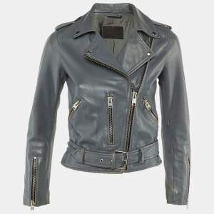 Pre Owned All saints Grey Leather Balfern Biker Jacket S
