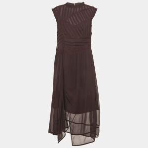 مملوكة مسبقًا فستان أول سينتس بني بنقشة الفهد تول مطوي ميدي مقاس صغير (سمول)