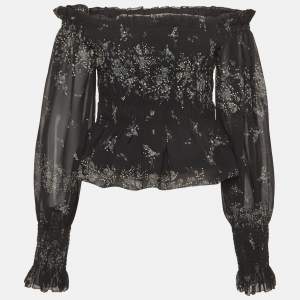 مملوكة مسبقًا بلوزة أول سينتس أسود زهور مطبوعة كريب بدون أكتاف لارا إنيتيوم مقاس متوسط