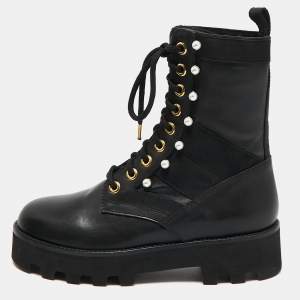 Altuzarra Black Canvas and Leather Cosmo Jungle Combat Boots Size 39