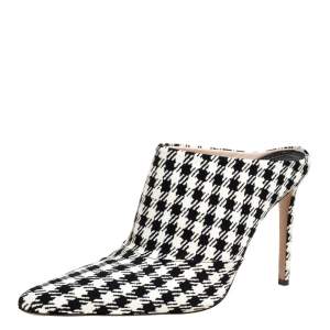 Altuzarra Black/Whte Checkered Canvas Davidson Houndstooth Mules Size 38.5