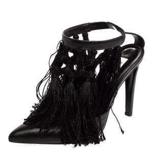 Altuzarra Black Leather Tassel Embellished Ankle Strap Pointed Toe Pumps Size 38