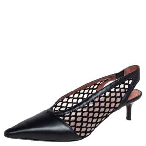 Altuzarra Black Leather and Mesh Peppino Slingback Sandals Size 37