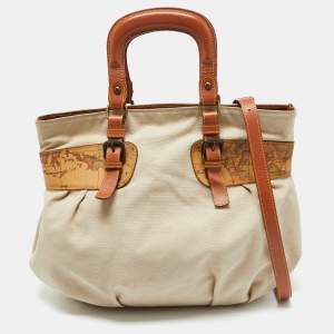 Alviero Martini 1A Classe Beige/Brown Geo Print Coated Canvas,Canvas and Leather Satchel