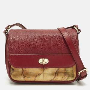 مملوكة مسبقًا Alviero Martini 1A Classe Red/Tan Geo Print Coated Canvas and Leather Crossbody Bag