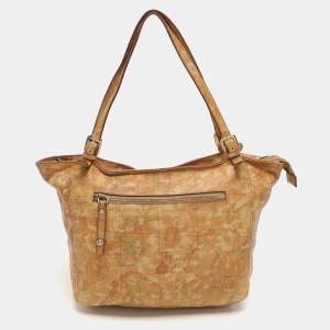 Pre Owned حقيبة يد مصنوعة من كانفاس مقوى بنقشة جيو كلاسيك بلون بني من ألفييرو مارتيـني 1A كلاس