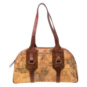Alviero Martini 1A Classe Brown Geo Print Canvas and Leather Satchel         