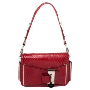 Versace Red Python and Suede Flap Shoulder Bag