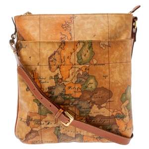 Alviero Martini 1A Classe Tan Geo Classic Print Coated Canvas Messenger Bag