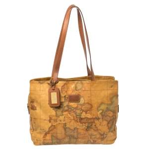 Pre Owned Alviero Martini 1A Classe Tan Geo Print Coated Canvas and Leather Tote
