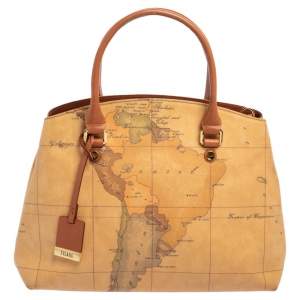 Alviero Martini 1A Classe Tan Geo Print Coated Canvas and Leather Satchel