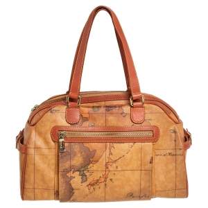 Alviero Martini 1A Classe Tan Geo Print  Coated Canvas and Leather Satchel